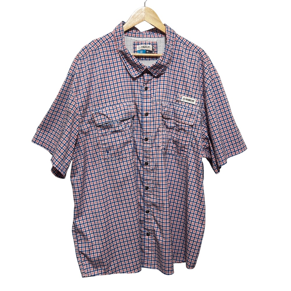 Magellan Mens Outdoorsy Gorpcore Fishing Shirt 4XL Orange Plaid Moisture Wicking
